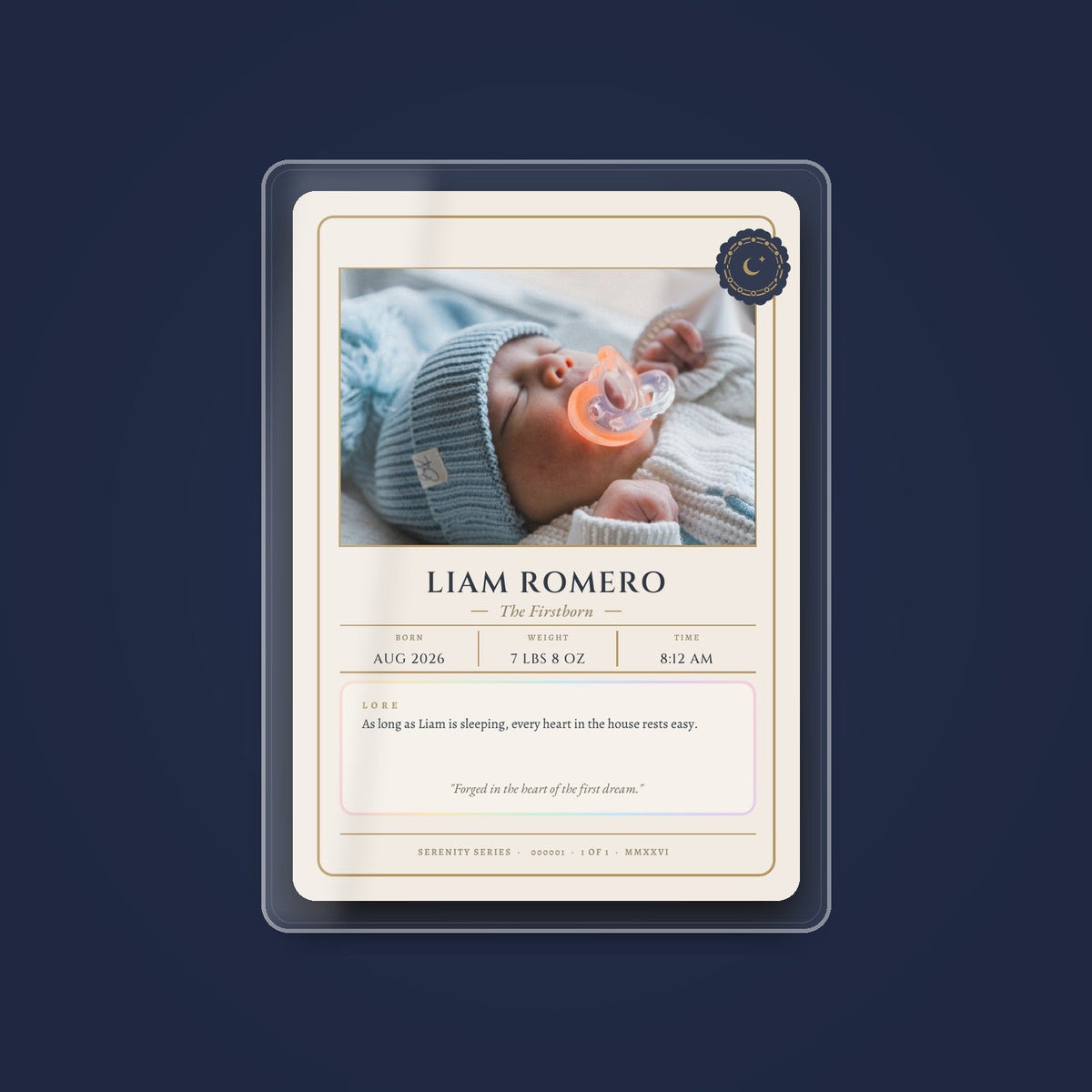 The Keepsake — your card sealed in a magnetic display case